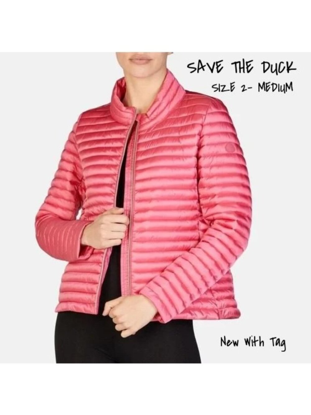 Save The Duck Puffer Coat Jacket Pink Women's Size 2 Medium Logo New With Tag